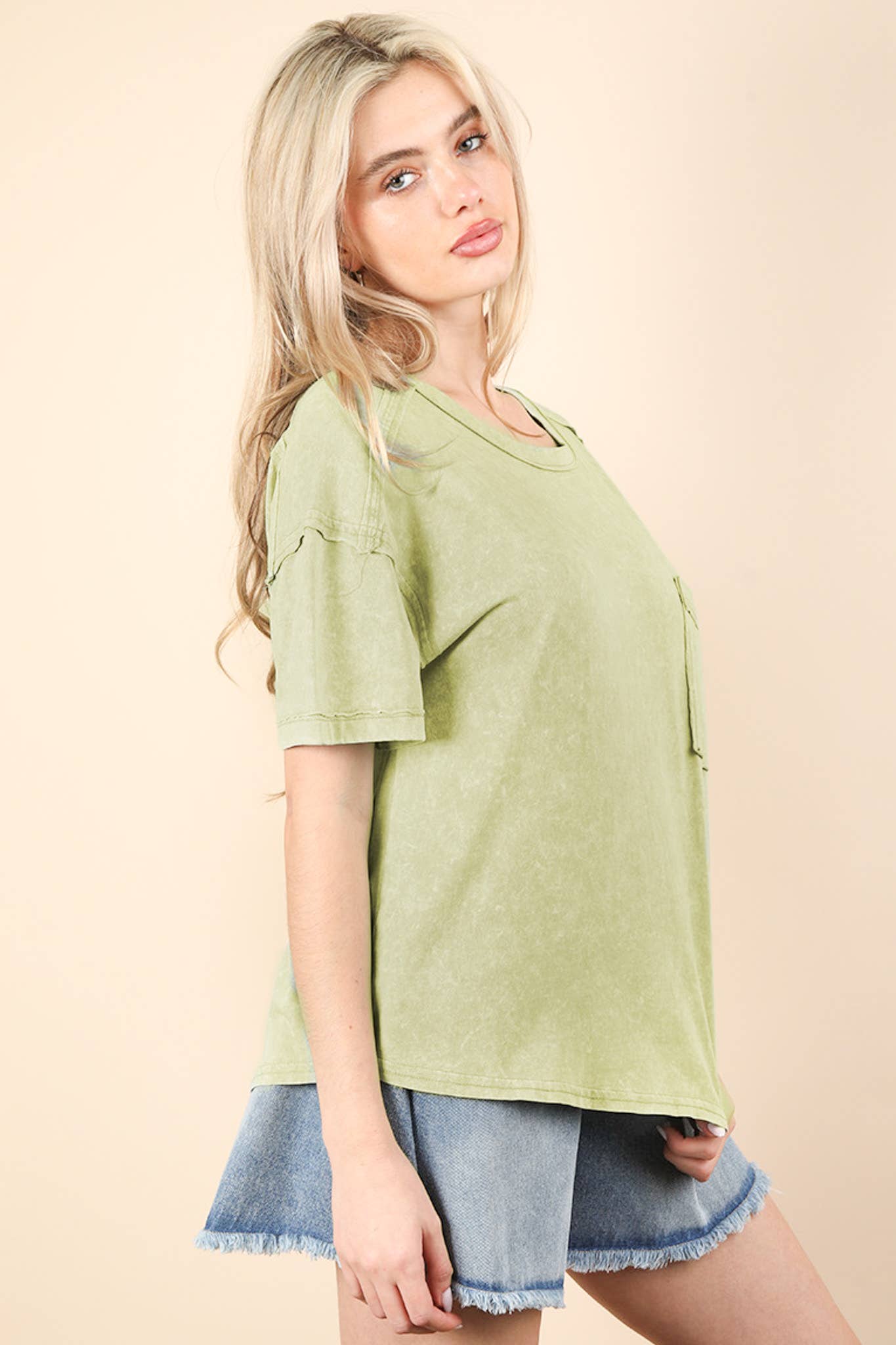 VERY J - Wholesale Knit Top - Women's - NT11108-Mineral Washed Knit Top with Pocket21