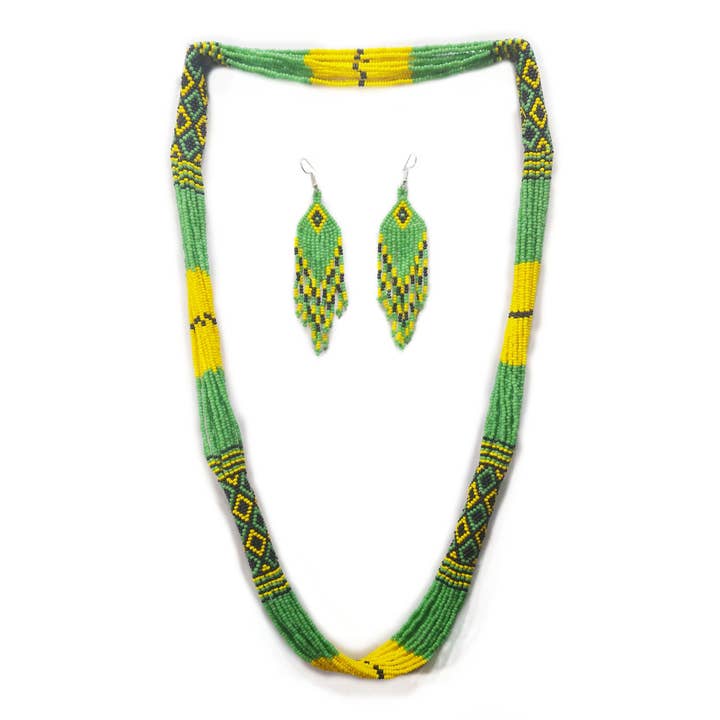 Native American Style Beaded Necklace Earrings Set for wholesale by KANGURAH