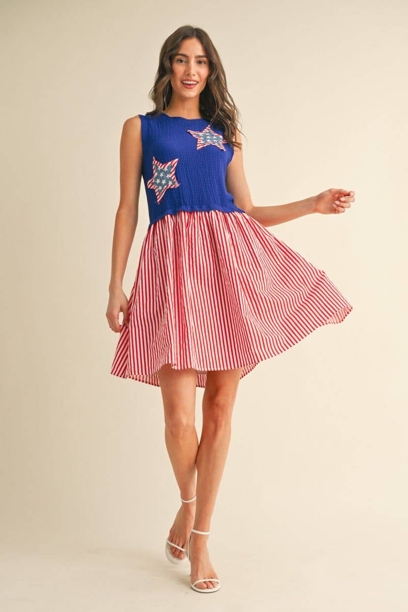 Vanilla Monkey - Wholesale Dress - Women's - Multi Star Patch Mix Media Mini Dress3