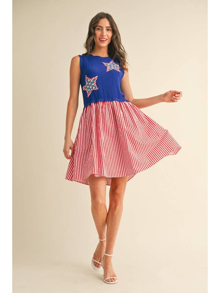 Vanilla Monkey - Wholesale Dress - Women's - Multi Star Patch Mix Media Mini Dress3