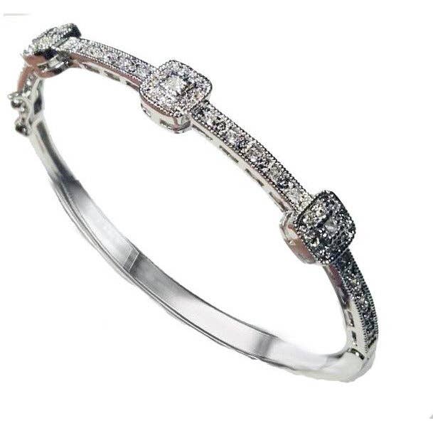 Hinged Cubic Zirconia 3-square Stations Bangle for wholesale by Diamond Veneer Travel Jewelry