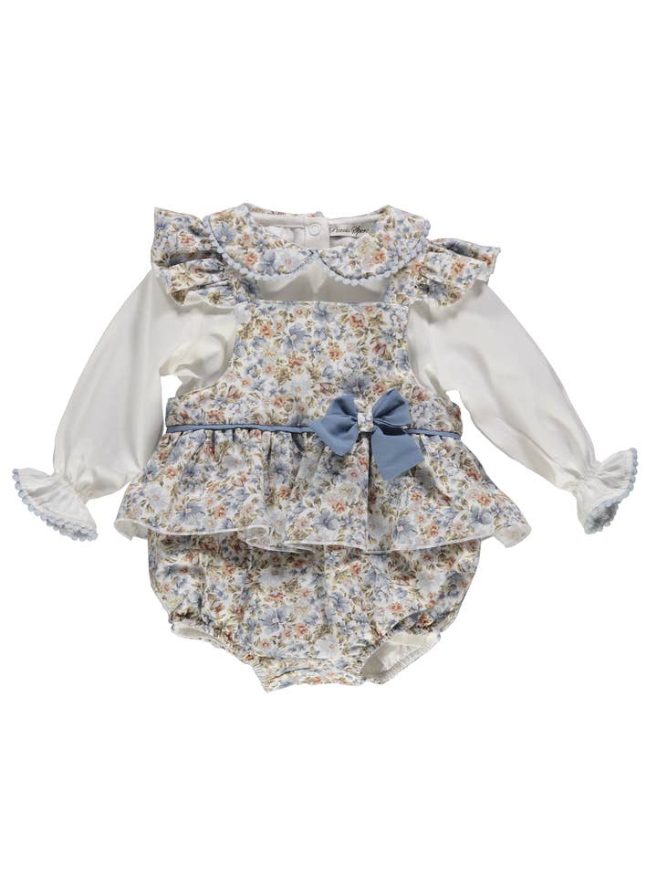 PS23W019002/A Set blu da bambina con tuta e camicetta a fiori per la vendita all'ingrosso da parte di Piccola Speranza