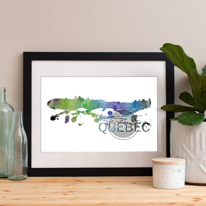 Quebec Watercolor Skyline, Quebec Skyline, Quebec Art, Quebec Poster, Quebec Print, Quebec Art, Quebec Map, Quebec Wall Art, Canada Art WCS127 for wholesale by DreamMachine Prints