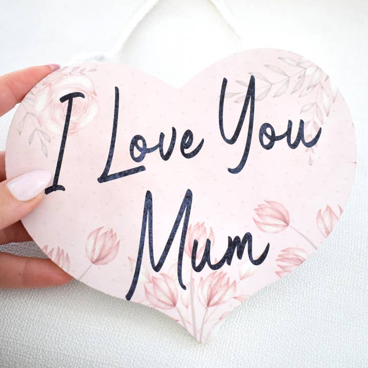 I Love You Mum Large Hanging Wooden Heart Plaque / Sign for wholesale by Amaya Rose Ltd.