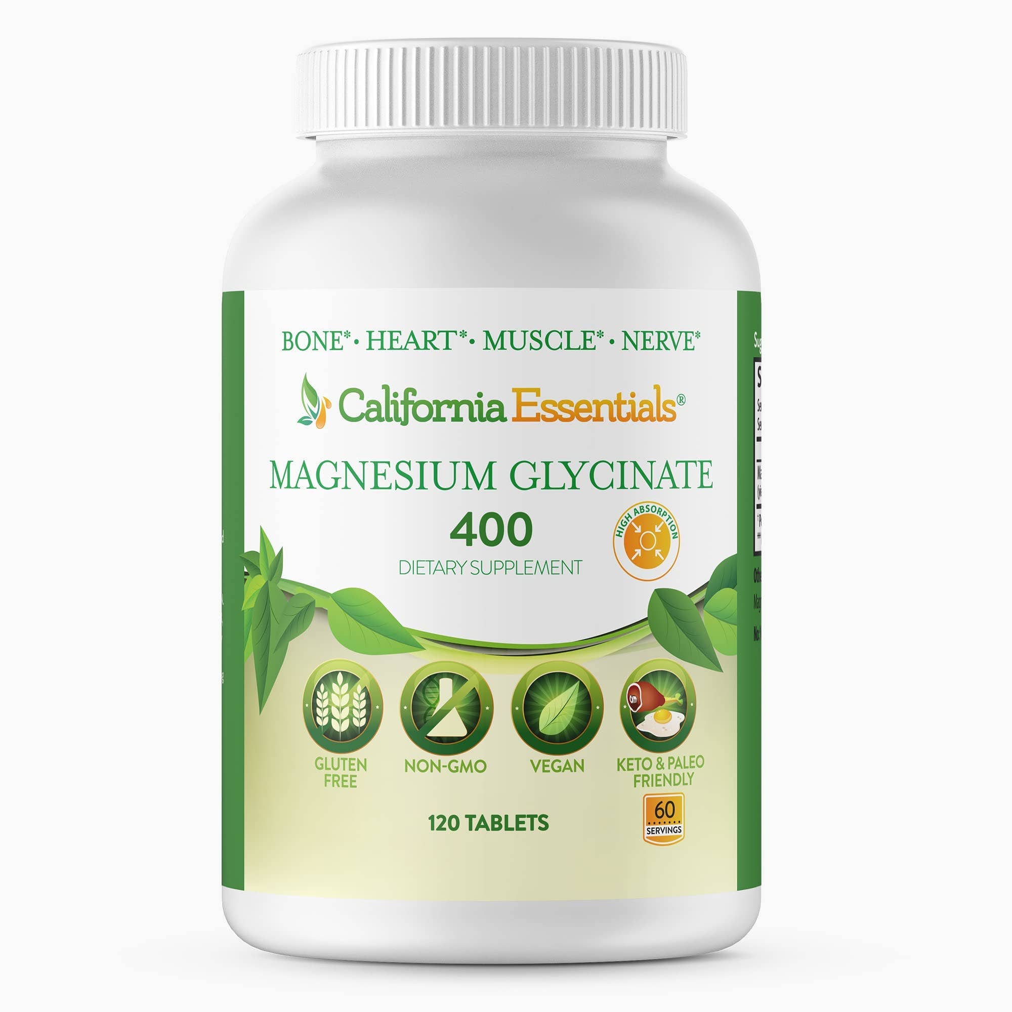 California Essentials - Venta al por mayor Suplementos/vitaminas para beber - Glicinato de magnesio 400 - Quelado, Vitamina de Alta Absorción1