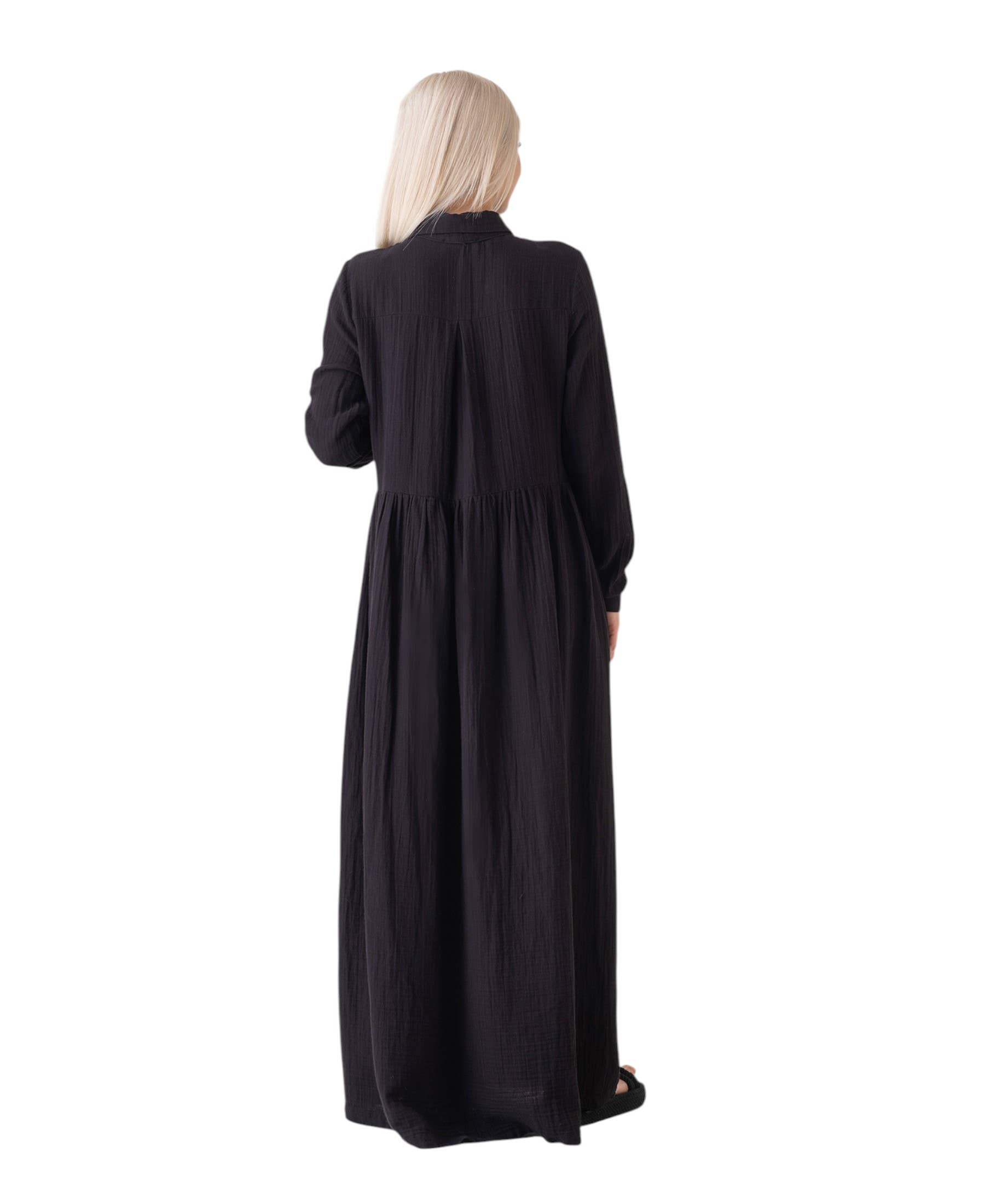 WENOR - Vente Robe – femme - Robe d'été longue en mousseline 100 % coton avec patte de boutonnage, 145 cm14