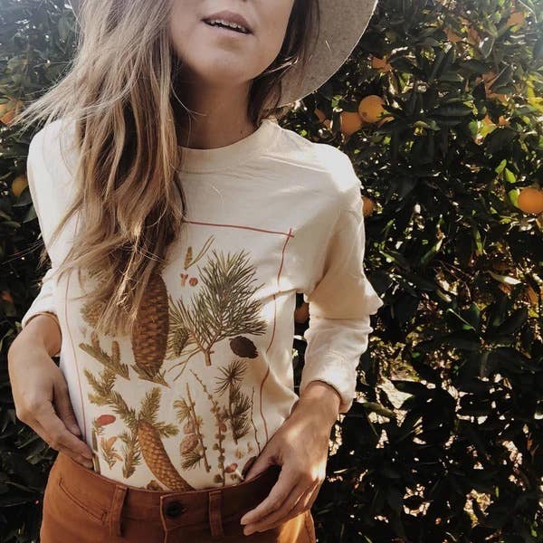femfetti - Wholesale T-Shirt (Graphic) - Women's - Vintage Pine Tree Chart Long Sleeve