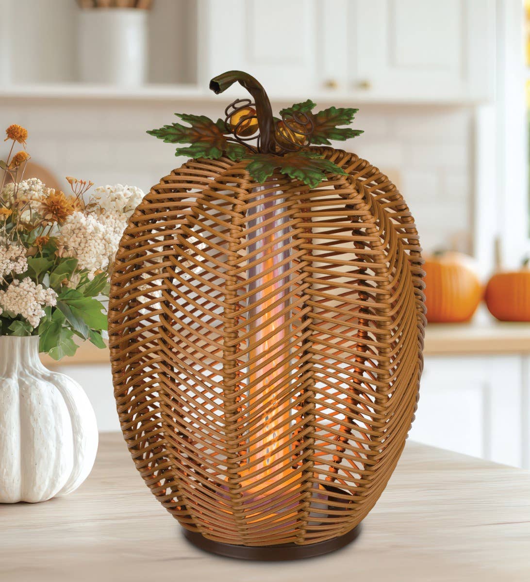Natural LED Wicker Pumpkin Lantern - Tall for wholesale on Faire5