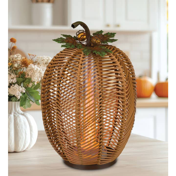 Natural LED Wicker Pumpkin Lantern - Tall for wholesale on Faire5