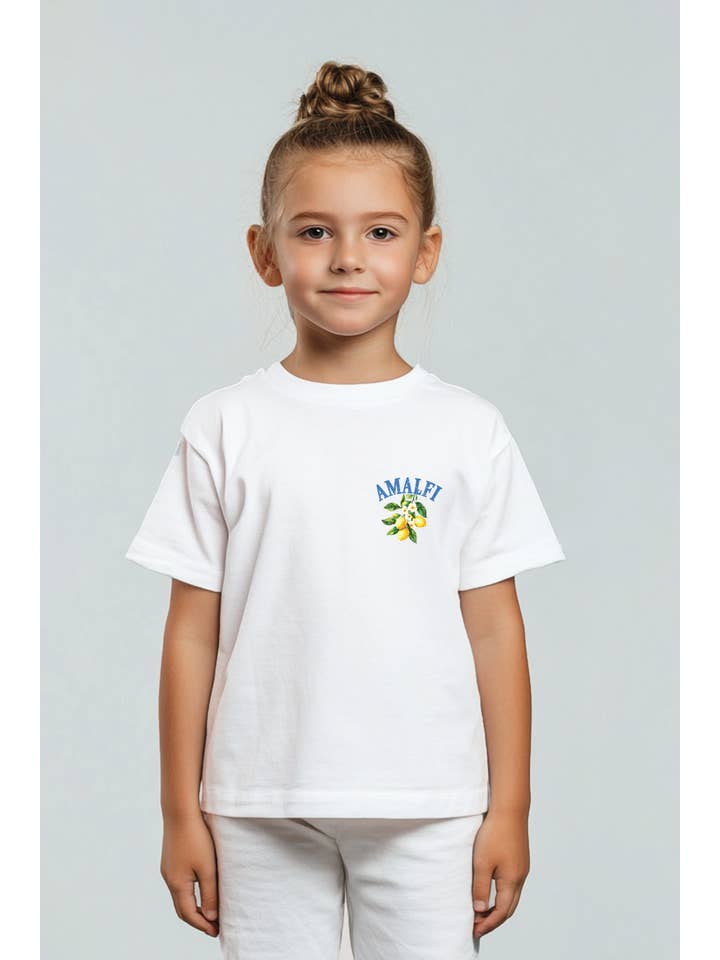 White Kids Amalfi Coast Printed T-Shirt for wholesale on Faire1