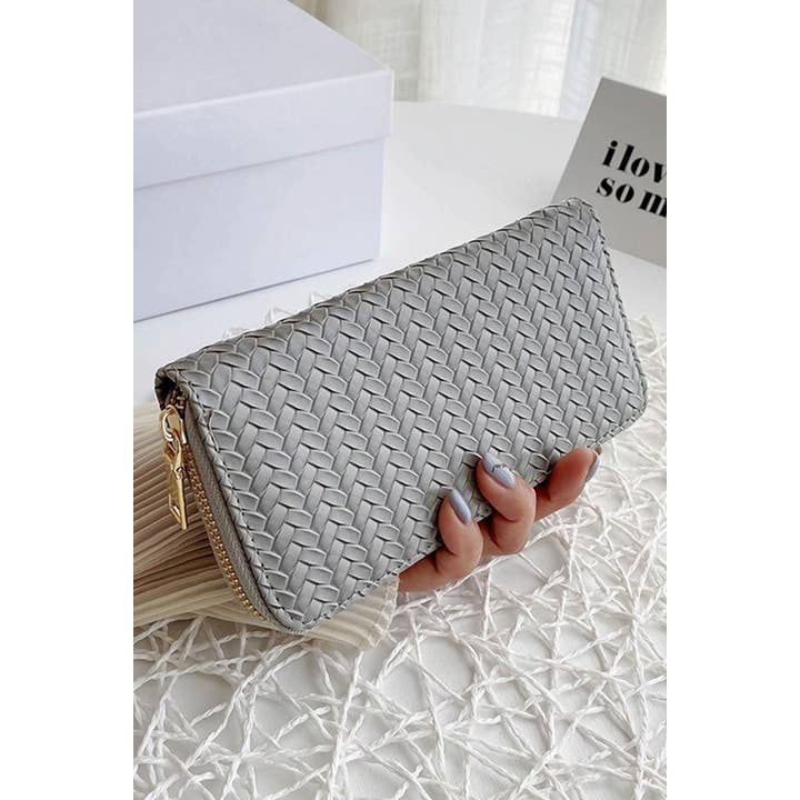 42POPS - Wholesale Wallet - Women's - ,,,,...SI-26747 Trendy Vegan Leather Woven Weave Long Wallet