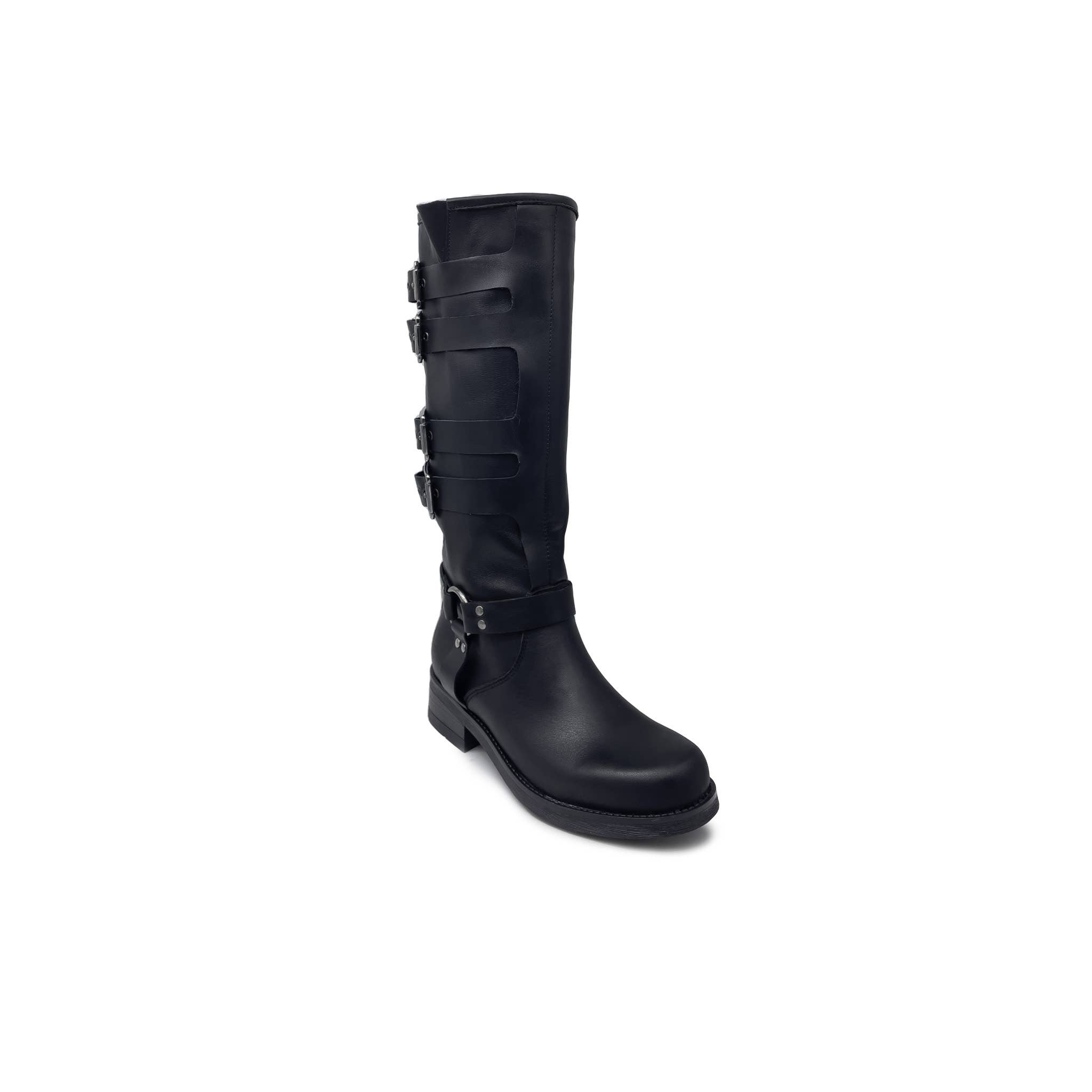 WALKING NOW SRL - Wholesale Boots - Women's - Women's black genuine leather boots with four side buckles1
