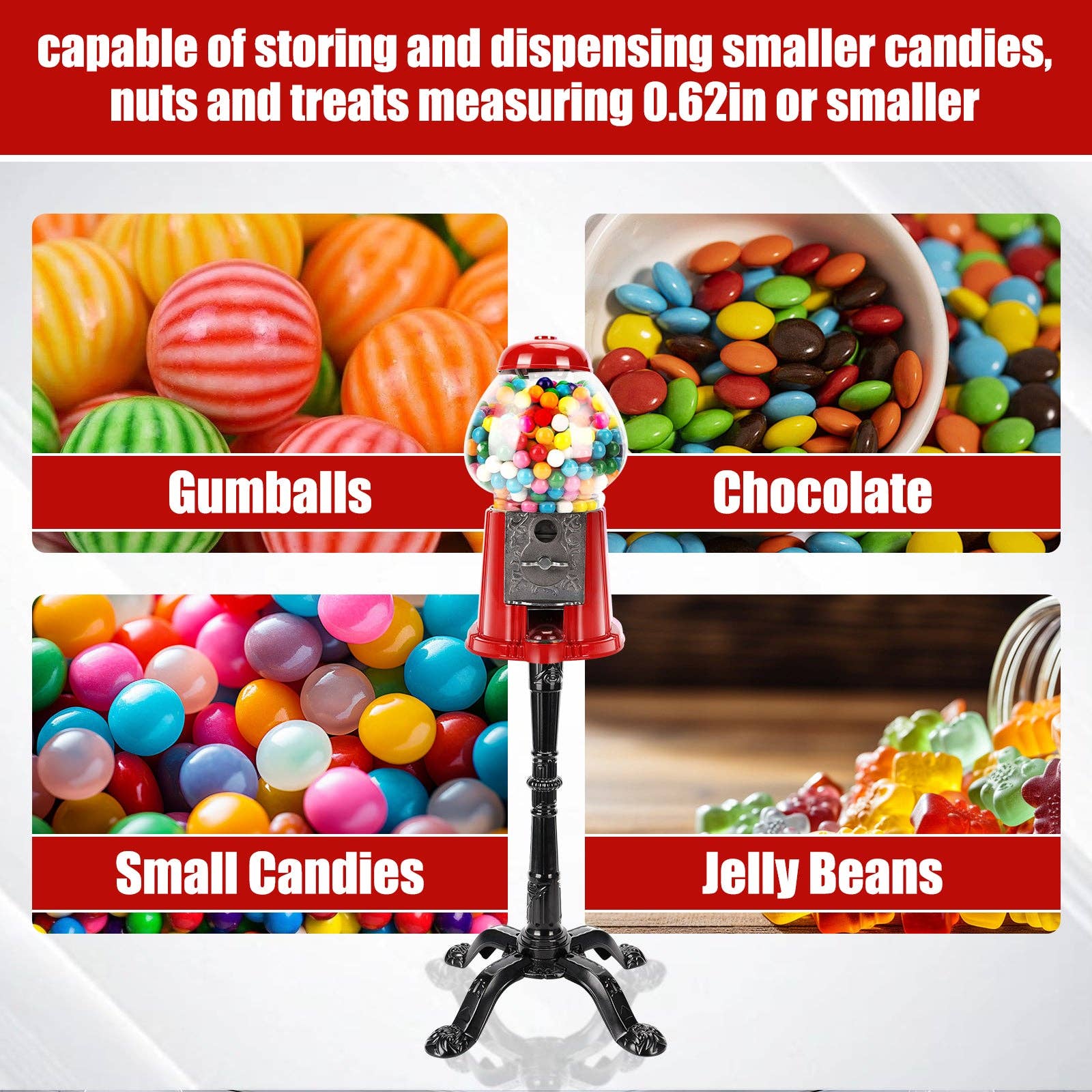 39F Inc. - Wholesale Gag Gift/Novelty Gift - 15"Commercial Red Gumball Machine with Stand & Coin Operated7