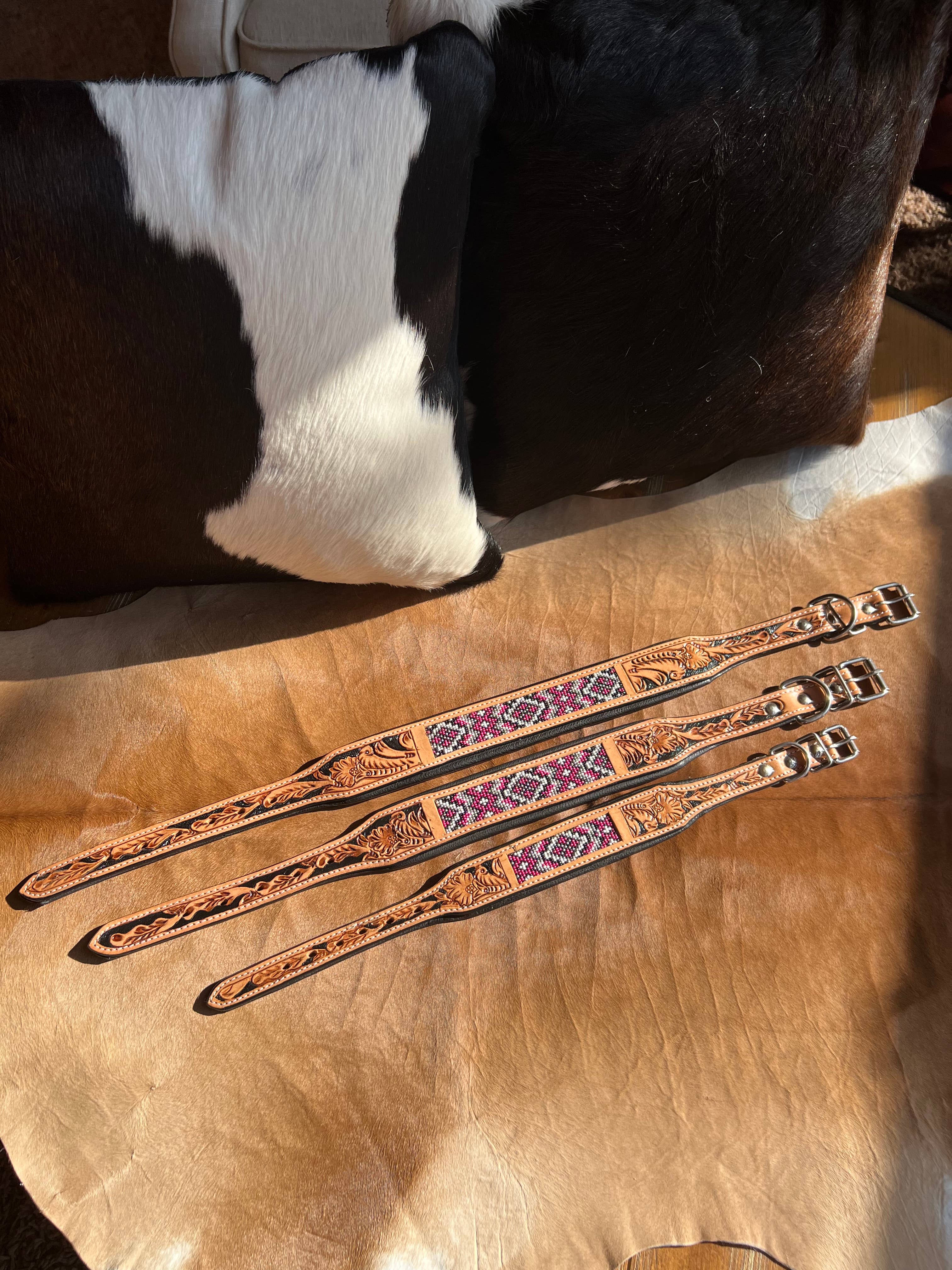 Westrian International - Wholesale Pet Collar - Dog - Western Equestrian Tooled Pink Leather Beaded Dog Collar4