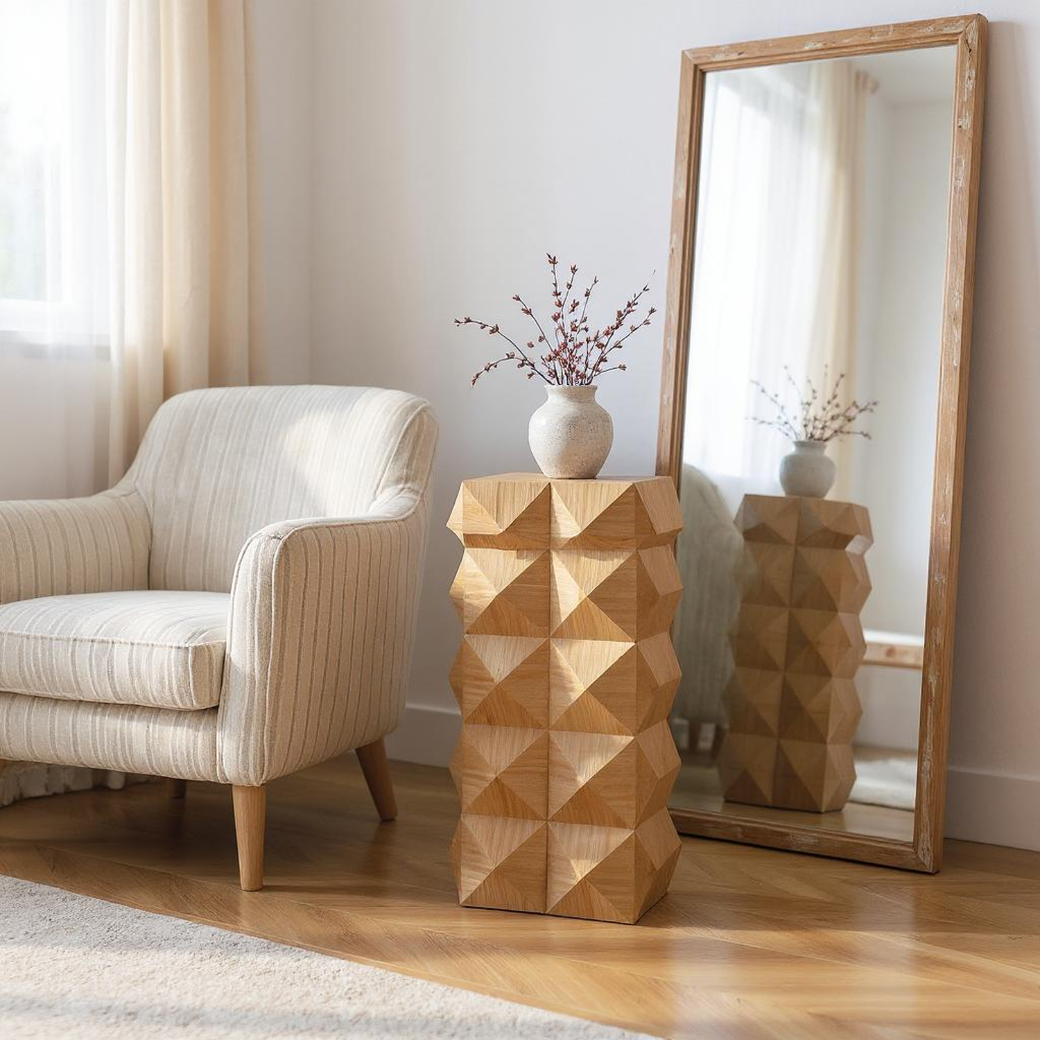 HOMYCASA DESIGN INC - Wholesale Side Table - Crema Modern Geometric Wood Side Table Natural End Table3