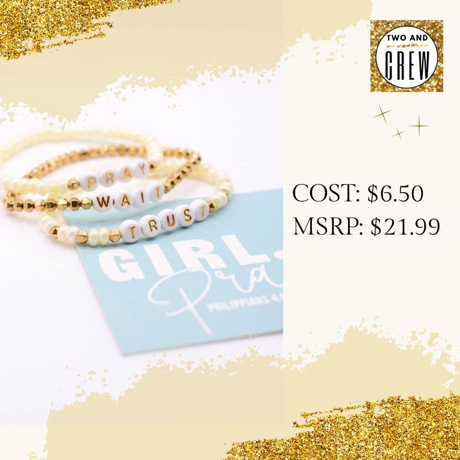 Two and Crew - Faith Based Jewelry & Gifts - Wholesale Beaded Bracelet - Pray Wait Trust Bracelet – Christian Scripture, Faith quote3