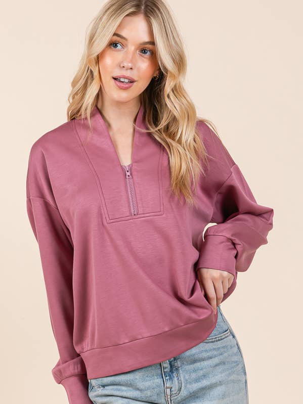 LIME N CHILI - Wholesale Sweatshirt - Women's - 2024 NEW - Scuba Zip Up Loose Long Sleeve Sweatshirt