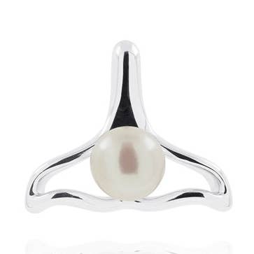 Pendentif en argent sterling en forme de queue de baleine encadrant une perle pour la vente par So... Silver Jewelry
