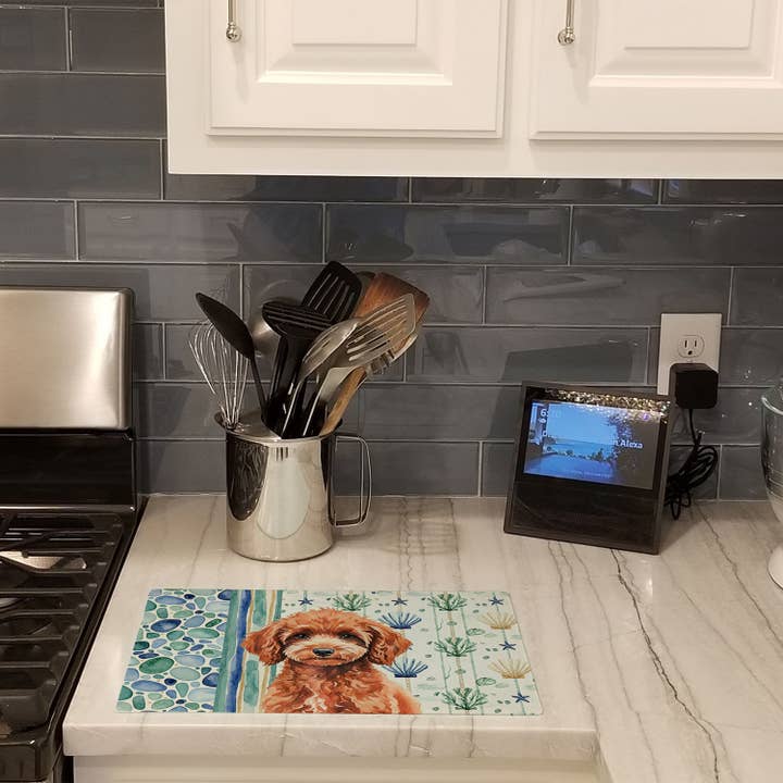 Miniature Red Poodle Coastal Sea Glass Cutting Board WDK716 for wholesale by Caroline's Treasures