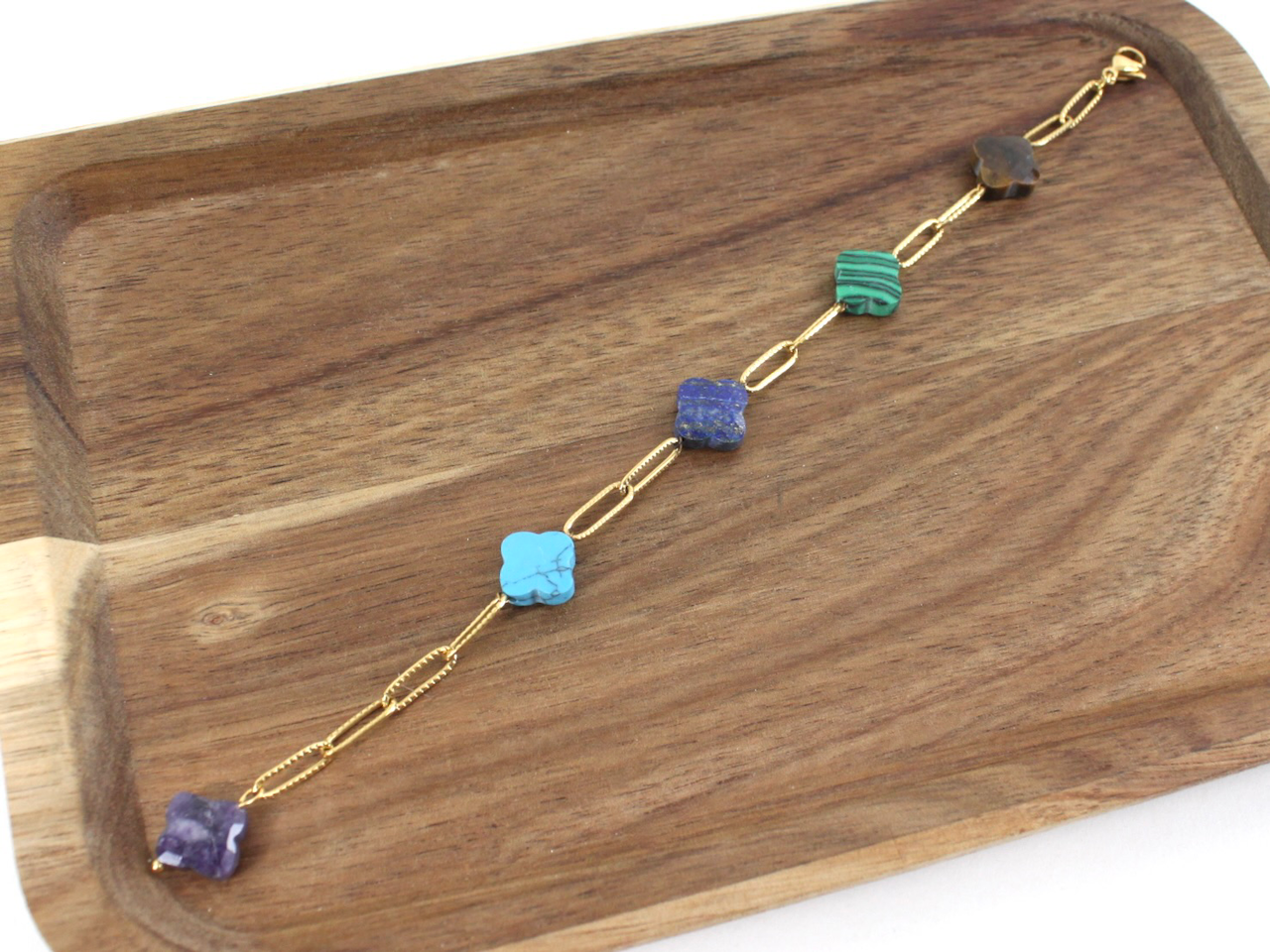 Pretty Persuasions - Vendita all'ingrosso Bracciali a catena e a maglie - B24045 Bracciale in acciaio inossidabile con 5 Clover Stone11