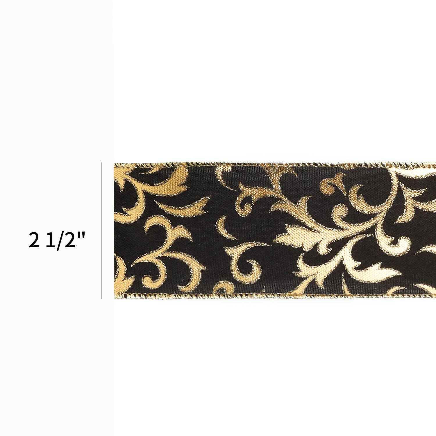 LA Ribbons Wholesale - Wholesale Ribbon - Gift Wrapping - 2 1/2" Wired Ribbon | "Metallic Brocade" Black/Gold | 10 Yard Roll2