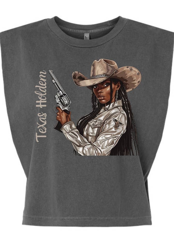 Texas Hold'em (Black Cow Girl) Muscle Shirt for wholesale by Melanin E-Commerce