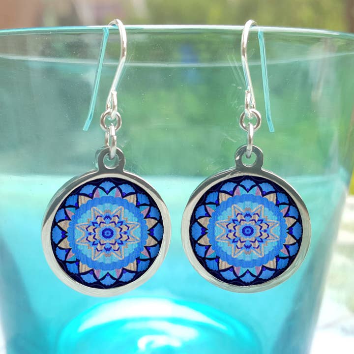 Pendientes redondos de acero inoxidable y nogal para venta al por mayor de Noa Jewellery