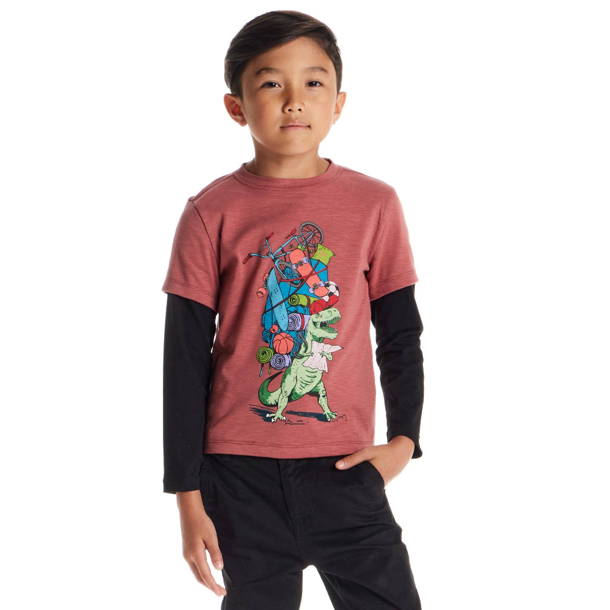 Red Kids Twofer Graphic Tee | Dino Explorer for wholesale on Faire1