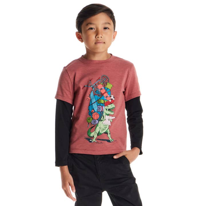 Red Kids Twofer Graphic Tee | Dino Explorer for wholesale on Faire1