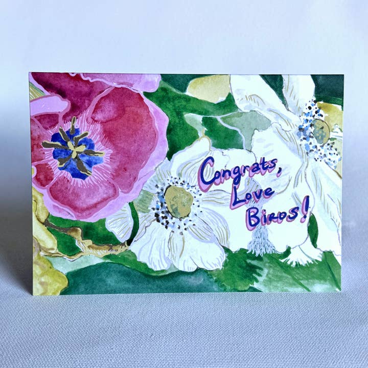 'Congrats, lovebirds!' Wedding Greeting Card A6 for wholesale by Ferry Kiss Studio