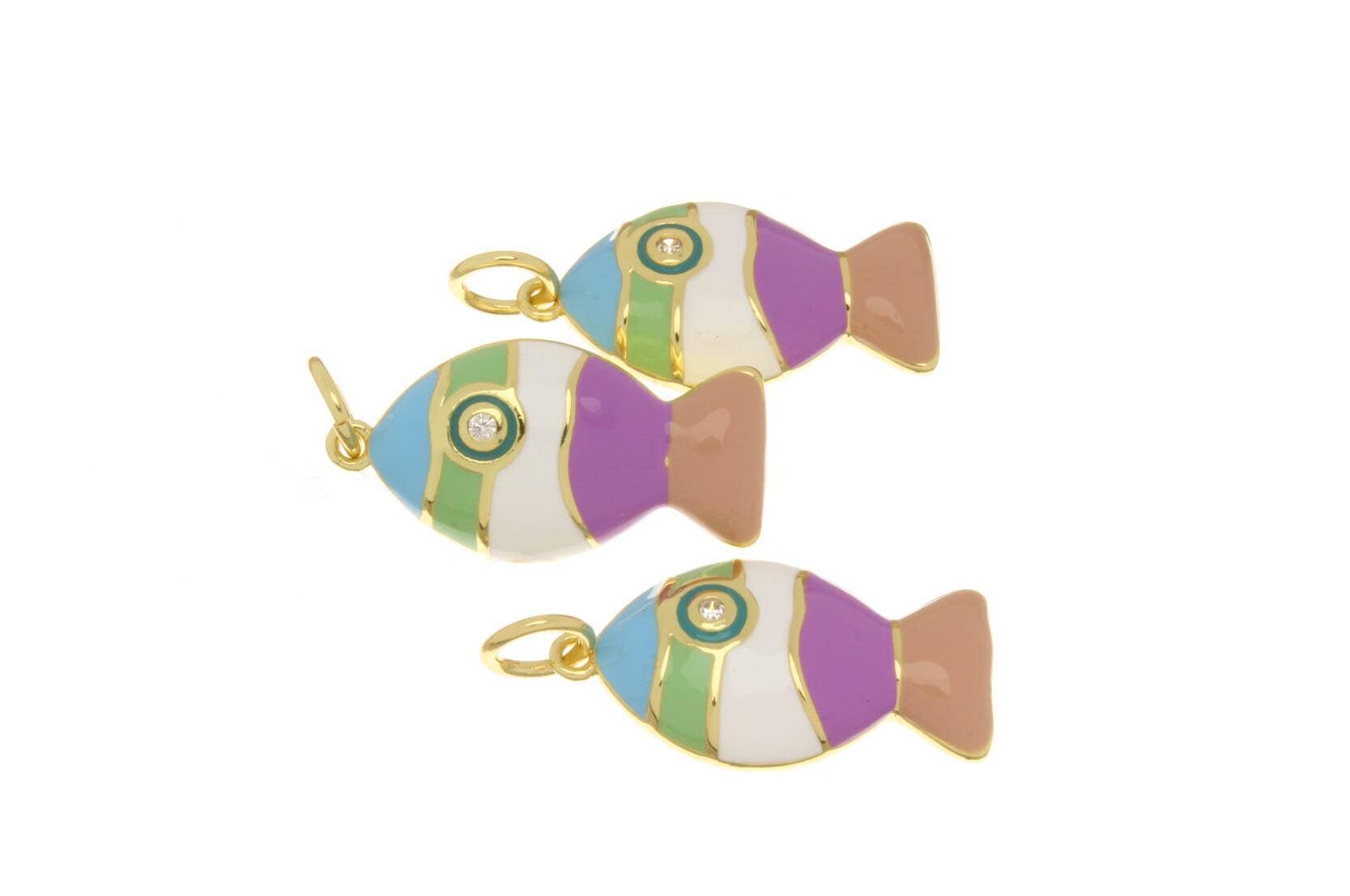 Jewel Pledge - Wholesale Individual Charm/Pendant - Exotic Enamel Gold Fish Charms for Jewelry Making #21
