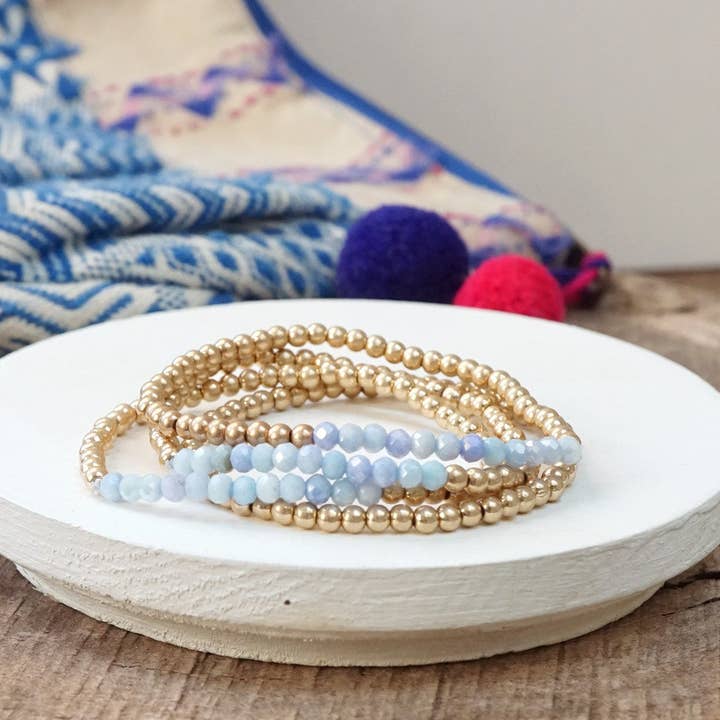 PennyLine inc - Wholesale Beaded Bracelet - Small Worn Gold tone and Glass beads bracelet stack of 4 bracelets14