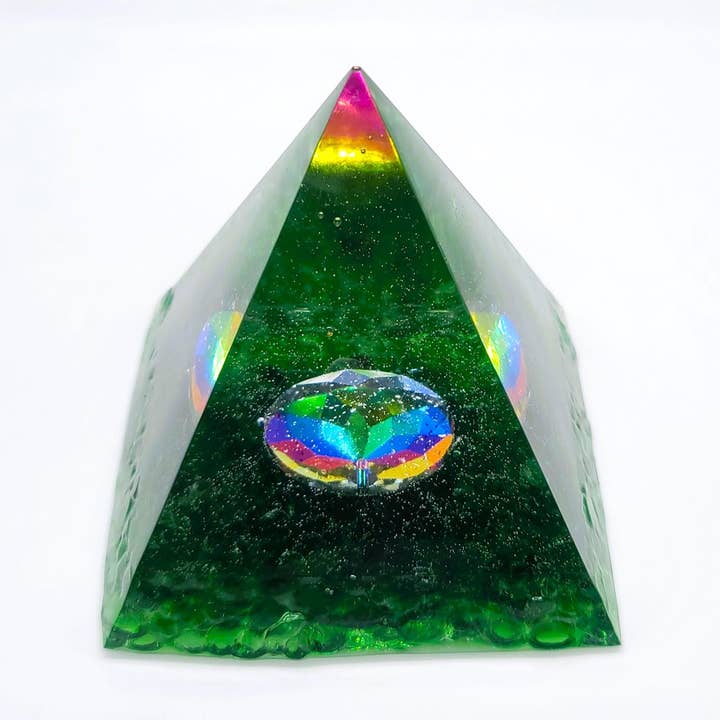 Eco-Friendly Orgonite Pyramid with Glass & Topaz Gemstone for wholesale by Slightly Askew Art
