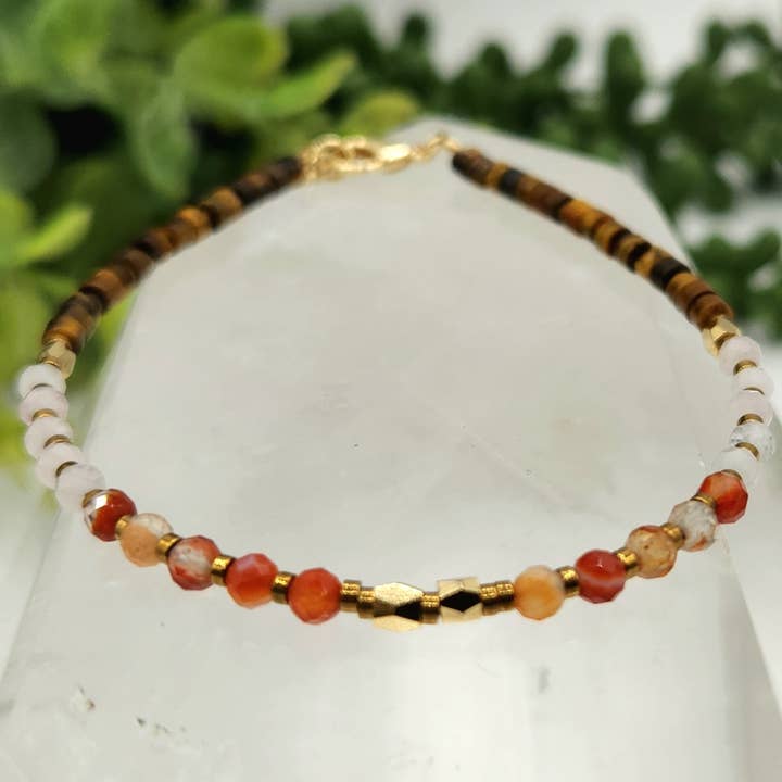 Meraki Gemstones - Vendita all'ingrosso Bracciale con perline - BRACCIALE DI SUPPORTO ALLA DEPRESSIONE-Cornalina/Quarzo Rosa/Occhio di Tigre6