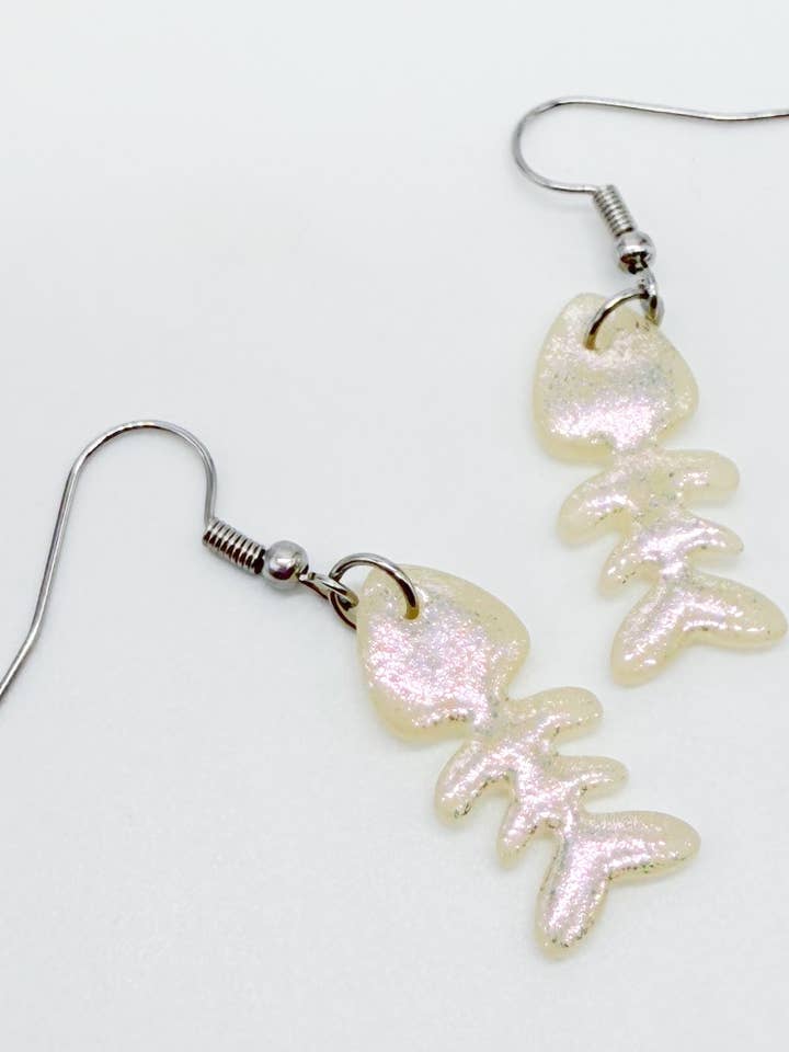 Shimmery Fishbone Earrings for wholesale by Wild Coho Clay