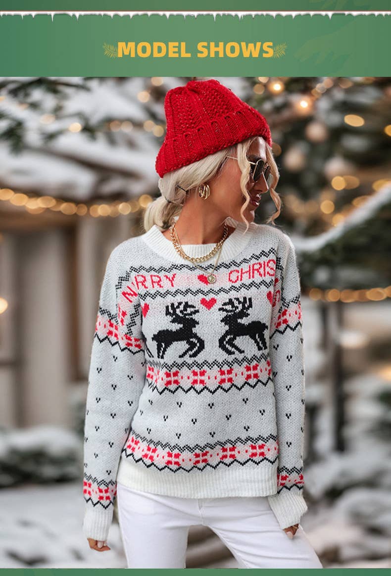 White Women Ugly Christmas Tree Knit Sweater Pullover for wholesale on Faire8