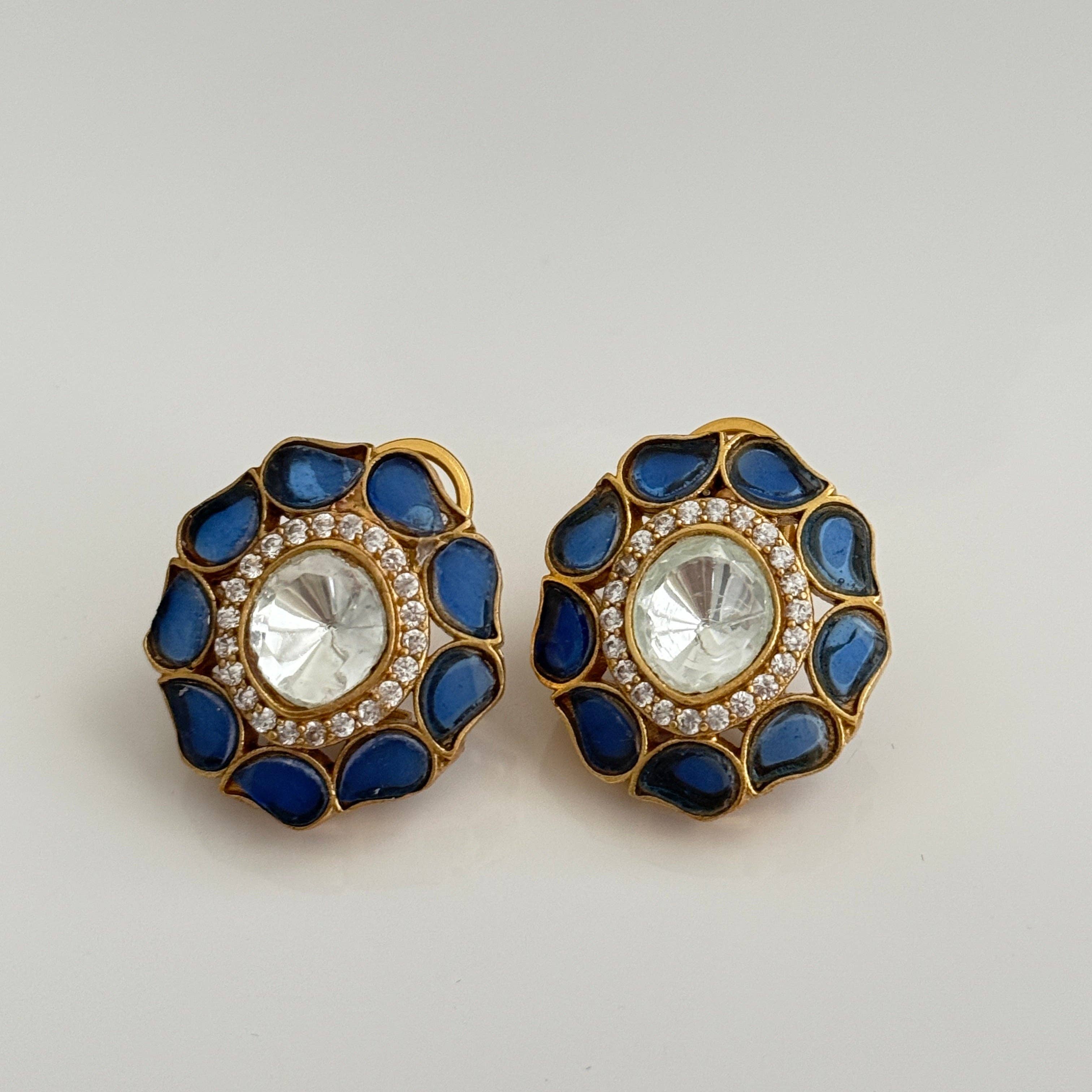 Vinnis Jewelry - Wholesale Dangle Earrings - Midnight Meenakari Kundan Stud Earrings – Royal Blue Ethnic Jewelry1