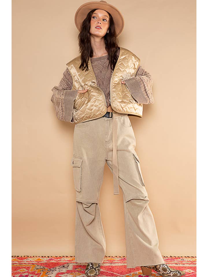 Pol Clothing - Wholesale Outerwear Vest - Women's - Ourseam zipper pockets animal print lining quilted vest SALE9