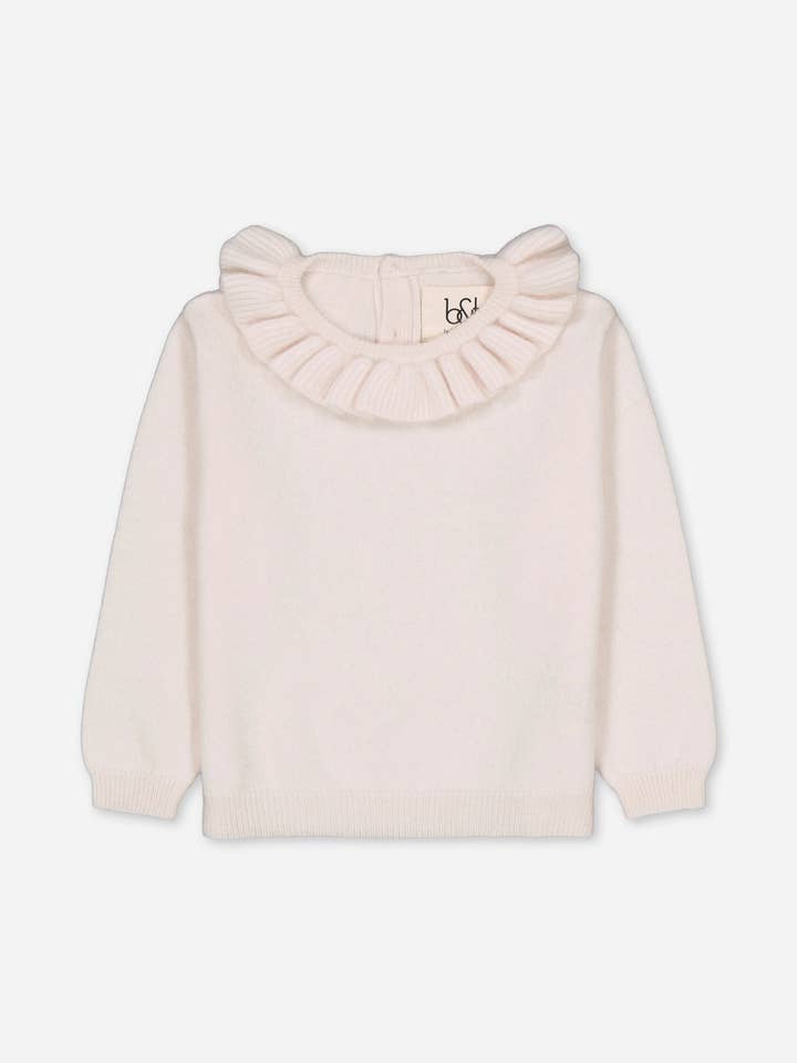 PULL À VOLANTS EN CACHEMIRE POUR BÉBÉ IVOIRE pour la vente par bobbin & tricot