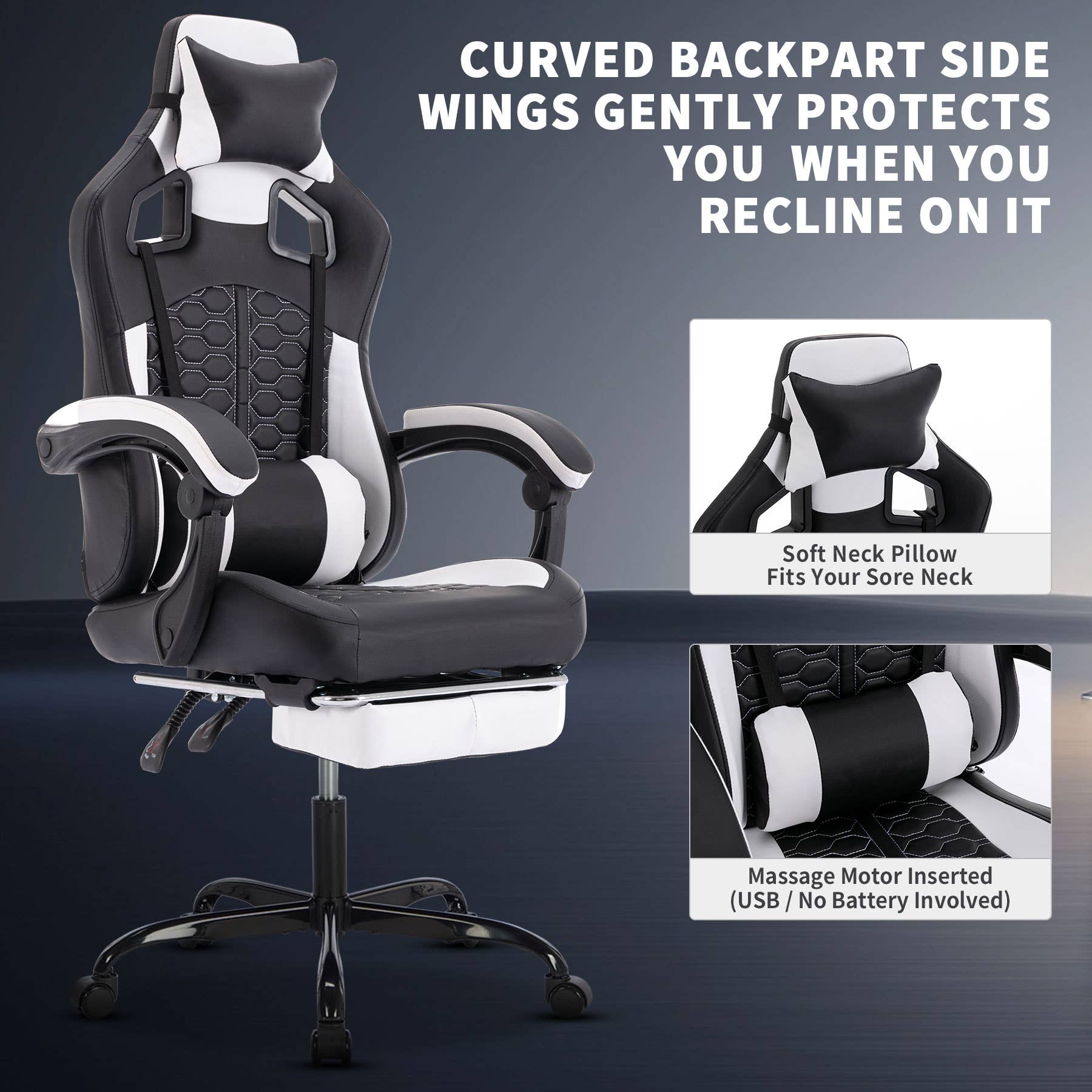 39F Inc. - Wholesale Chair - 300LBS Gaming Chair w/Massage (Black/Grey)2