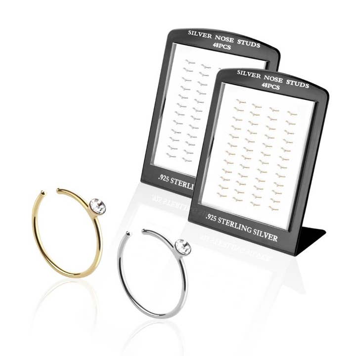 48PCS AF KLARE CZ PERLE 925 STERLING SØLV NÆSE HOOP L-STATIV for engroshandel hos CRAVE BODY JEWELRY