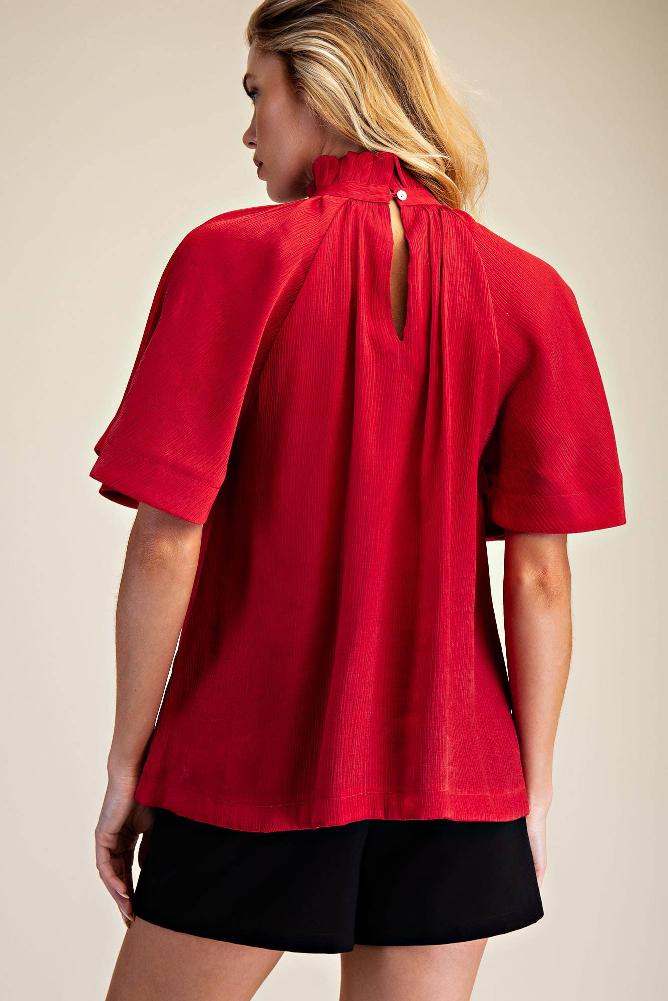 Glam - Wholesale Blouse - Women's - Ruffle Neck Raglan Sleeve Blouse6