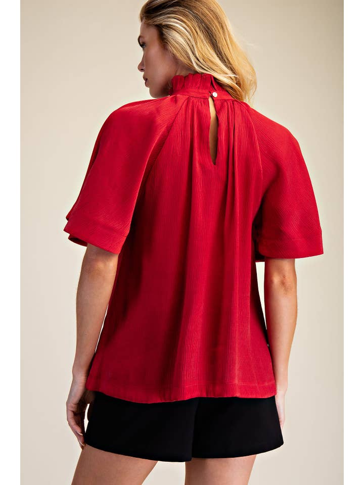 Glam - Wholesale Blouse - Women's - Ruffle Neck Raglan Sleeve Blouse6