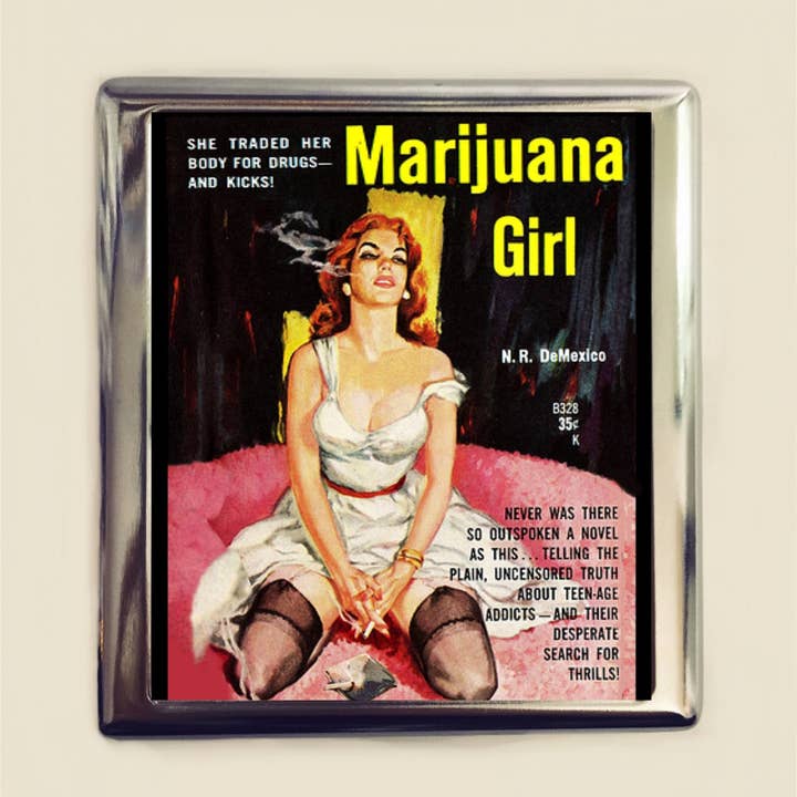 FringePop - Wholesale Cigarette Case - Marijuana Girl Cigarette Case Business Card ID Holder Wallet Cannabis Retro Stoner Smoking Weed Stoned Two Pulp Pinup Campy