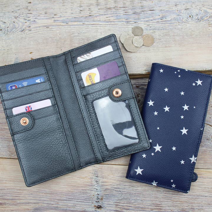 BYRON & BROWN - Vendita all'ingrosso Portafogli - Donna - Portacarte in vera pelle con stampa a stelle3