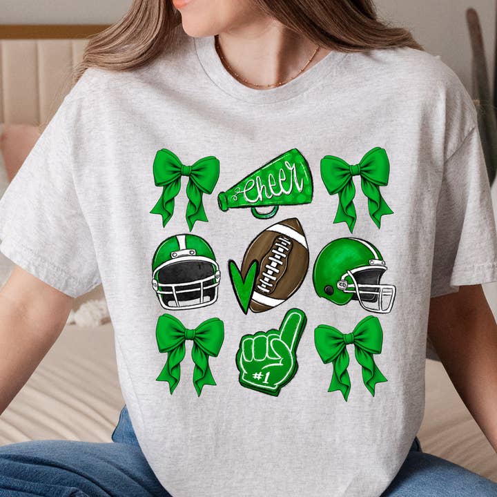 Green Cheer Bows DTF Heat Transfer for wholesale by Trendy Transfers