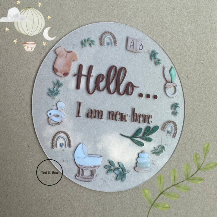 Ted @ Bea – Engroshandel Mindesamler - Børn og baby – Hello Baby Announcement Akryl Disc