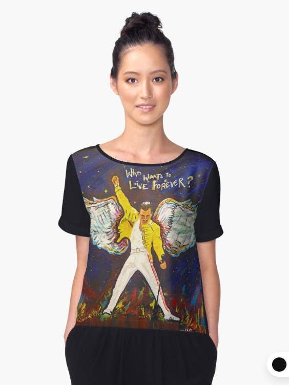 Dronning, Angel Mercury Kunst, Print, Dame Chiffon Top, Skjorte, Bedst sælgende varer for engroshandel hos SAVAQ