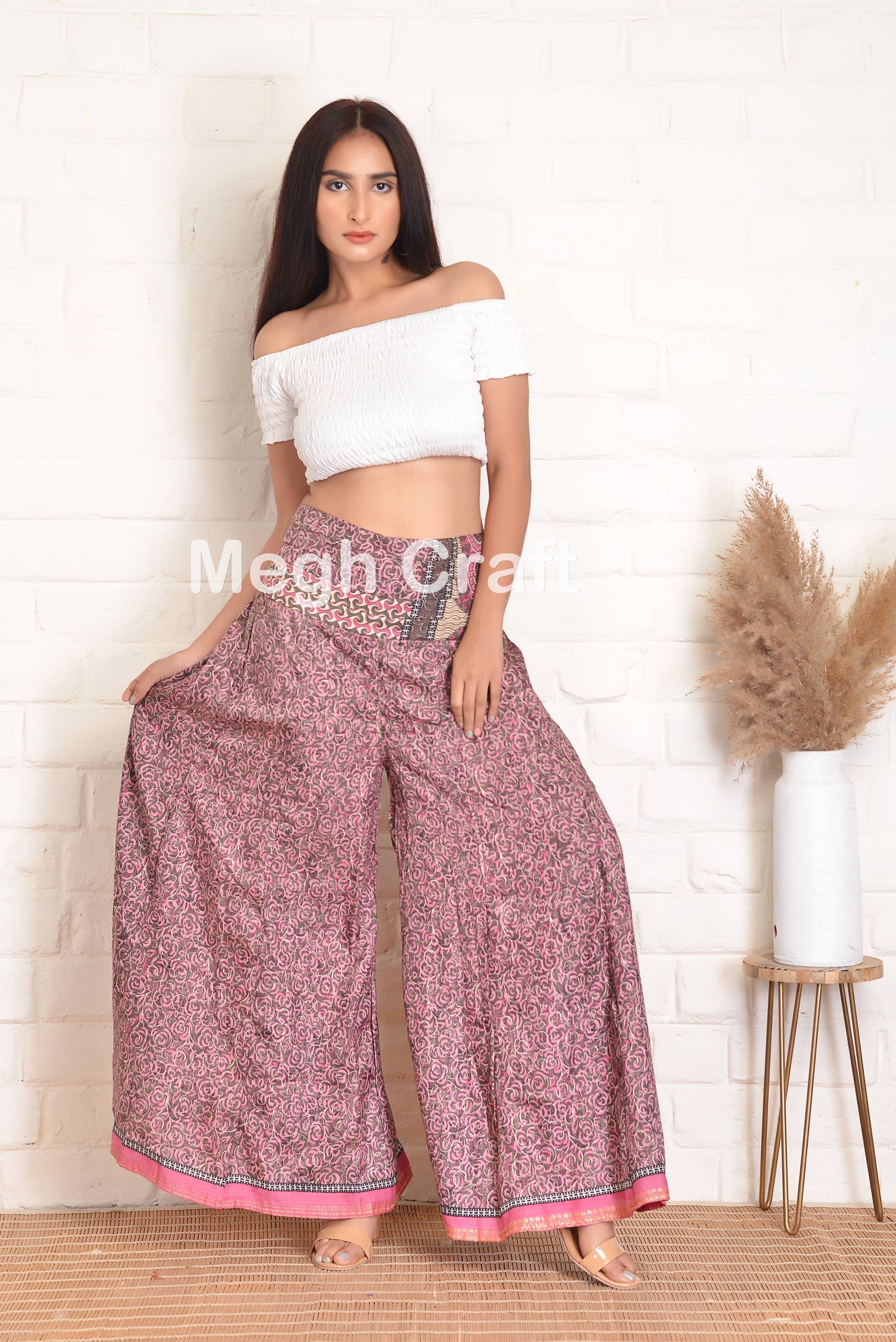 Meghcraft - Wholesale Pants - Women's - Silk Vintage Upcycled Silk Trouser-Wide Leg Pants-Palazzo10