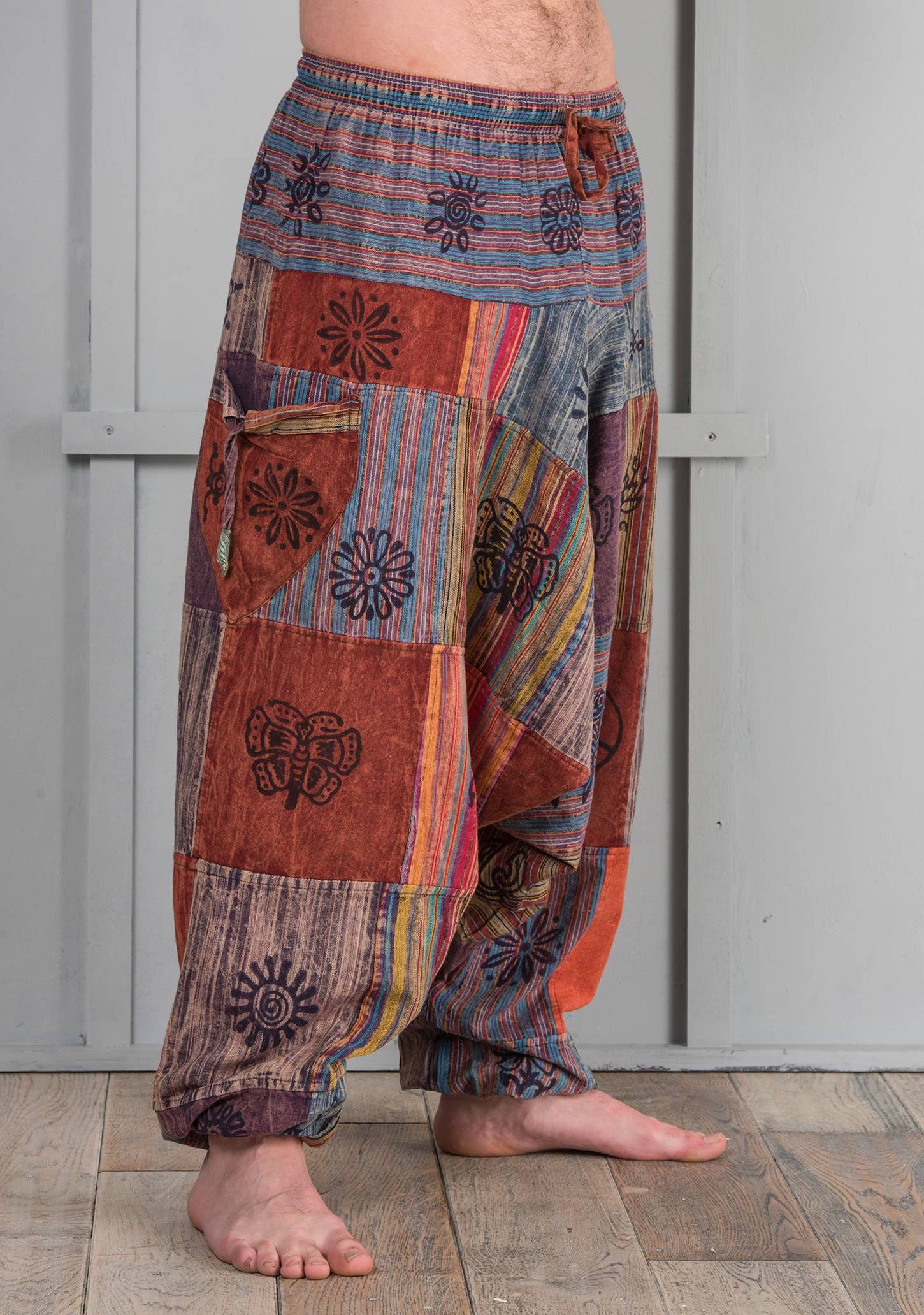 Namaste - Wholesale Pants - Unisex - Freesize Stonewash Cotton Patchwork Aladdin Pants1